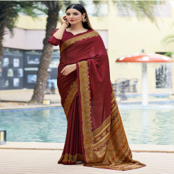 Premium Silk Crepe Printed Saree with Traditional Designer Border & Pallu